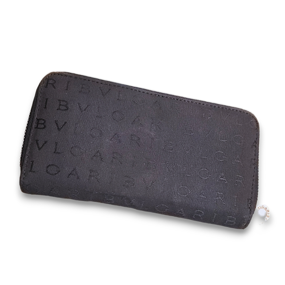 BVLGARI Authentic Black Canvas Zip Around Wallet - Picture 2 of 15
